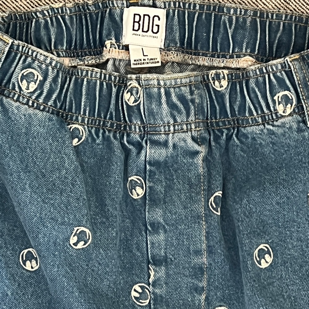 Urban Outfitters Smiley Face Embroidered Denim Beach Pants